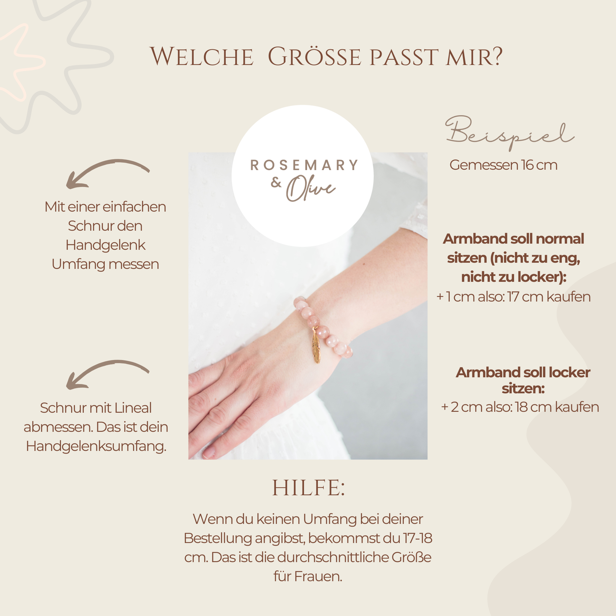 Um deine Größe für das Armband zu ermitteln legst du eine Schnur um dein Gelenk und misst dann mit eine Lineal ab.